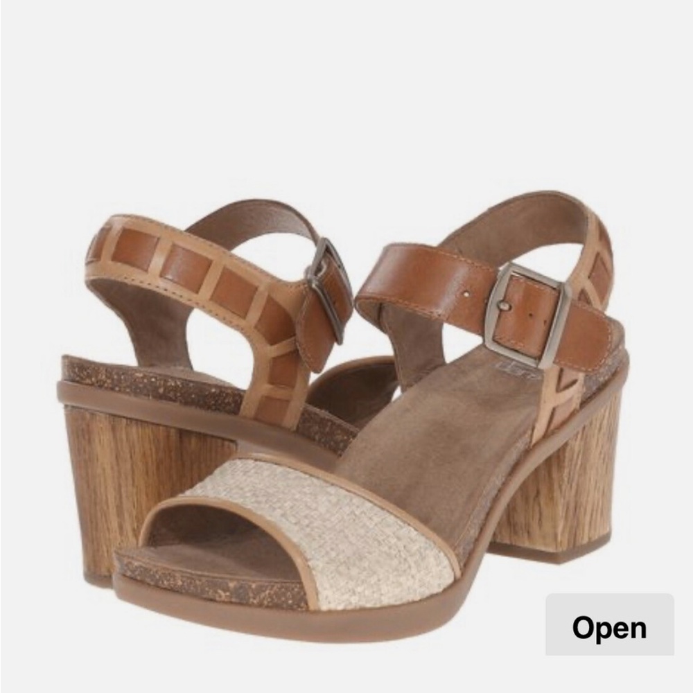 Dansko Debby Tan and Cream Heeled Sandals